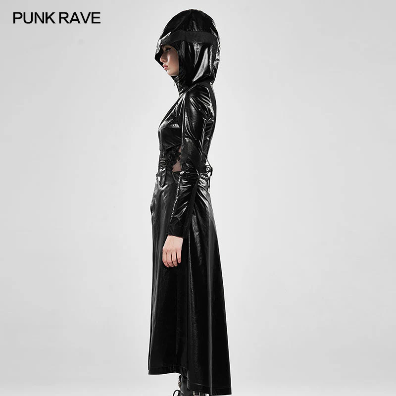 WY-1142XCF Cosmic Warrior Glossy Hollow Detachable Hem Medium-length Coat - Image 2