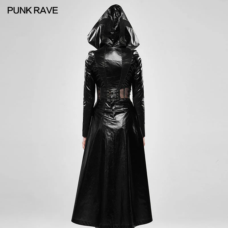 WY-1142XCF Cosmic Warrior Glossy Hollow Detachable Hem Medium-length Coat - Image 8