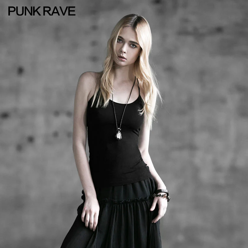 T-296 Cotton Sleeveless Sexy Open Back Elegant Fashion Punk Vest