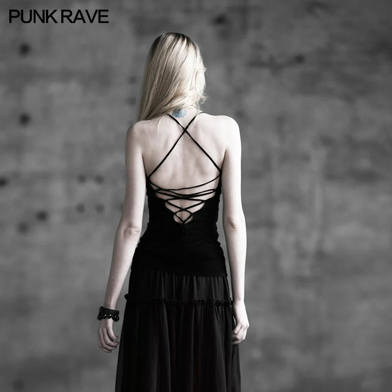 T-296 Cotton Sleeveless Sexy Open Back Elegant Fashion Punk Vest - Image 3