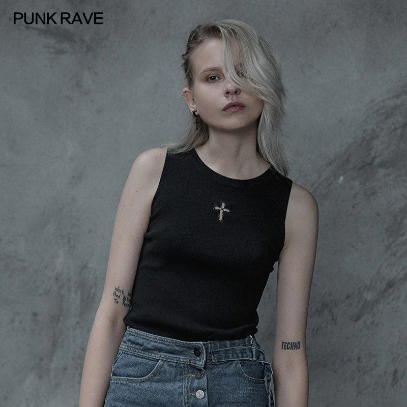 OPM-099 Cross Hollow Punk Knitted Vest - Image 2