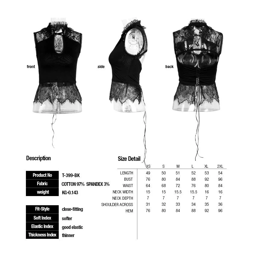 T-399 Cross Short Gothic T-shirts With U-shape Collar - Image 6