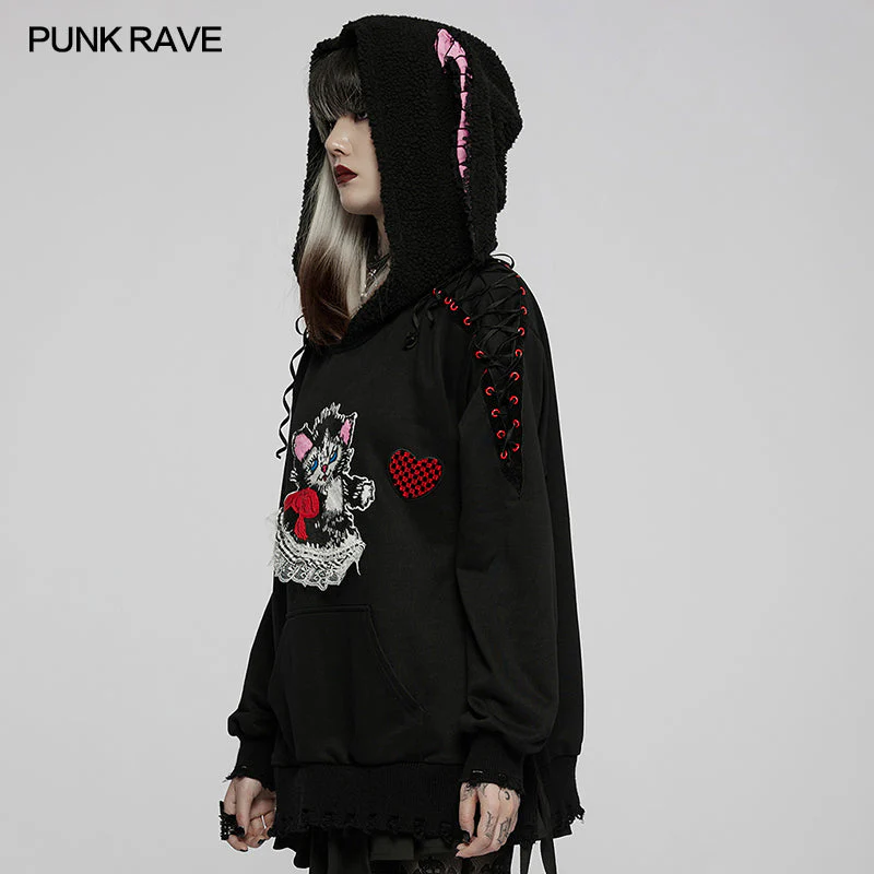WLT-016TCF Cute long ear loose hoodies - Image 2