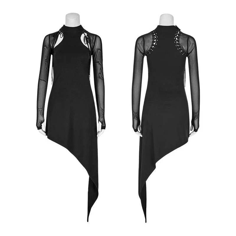 Q-336 Daily Asymmetry Hem Spider Printing Gothic Dresses With Hollow-out Sleeves - Image 4