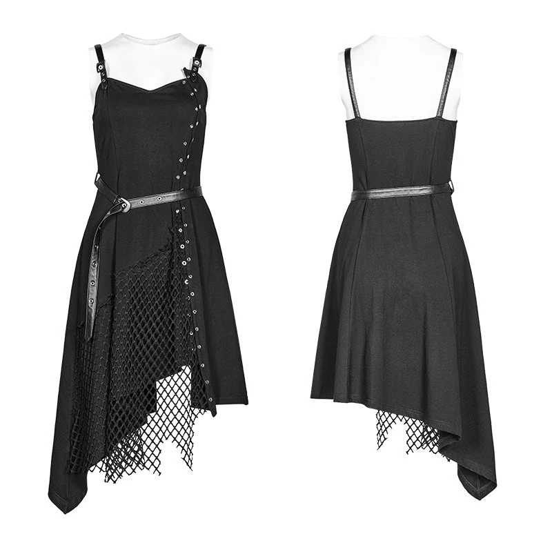 OQ-398 Daily Dark Punk Spaghetti Straps Asymmetrical Mesh Dress - Image 4