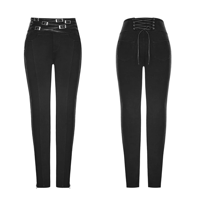 OK-329 Daily Fashion Stretch Long Punk Pants For Women - Image 3