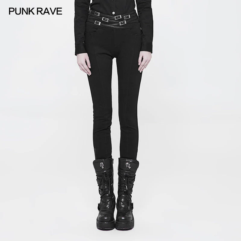 OK-329 Daily Fashion Stretch Long Punk Pants For Women - Image 6