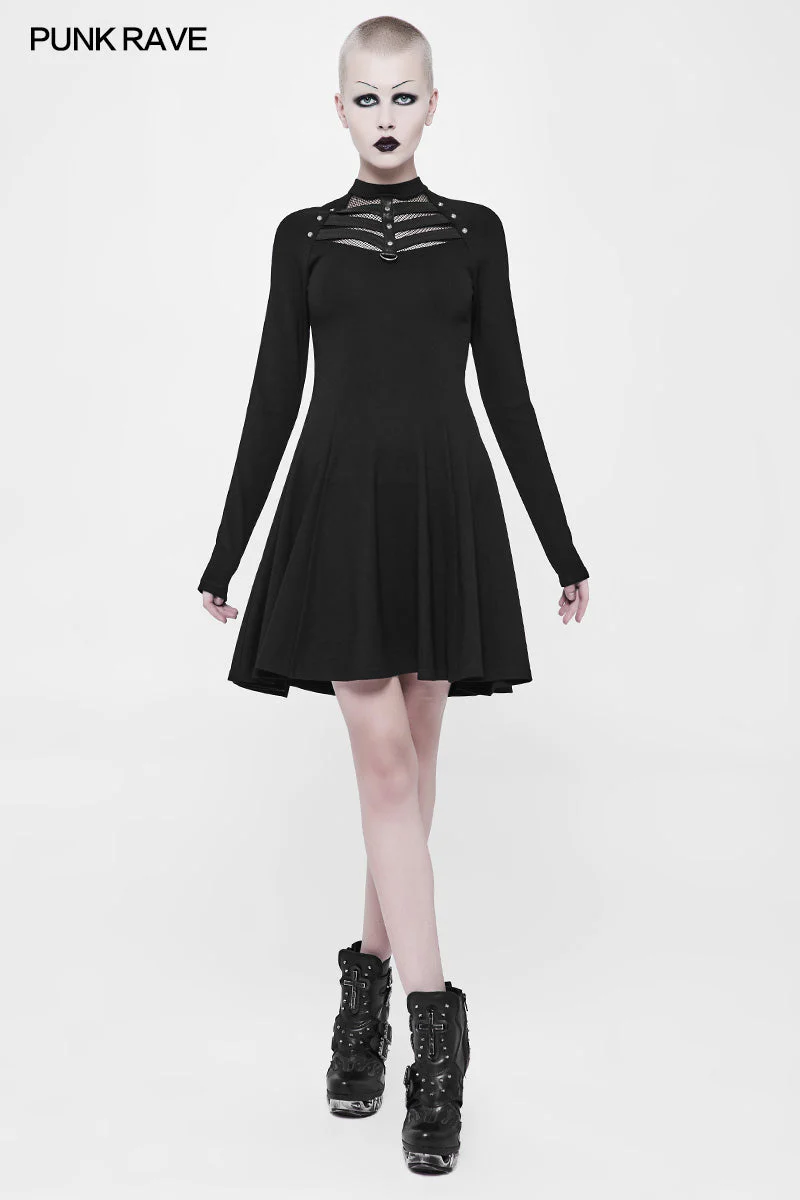 OQ-366 Daily High Elastic Knitted Punk Dress For Women - Image 6