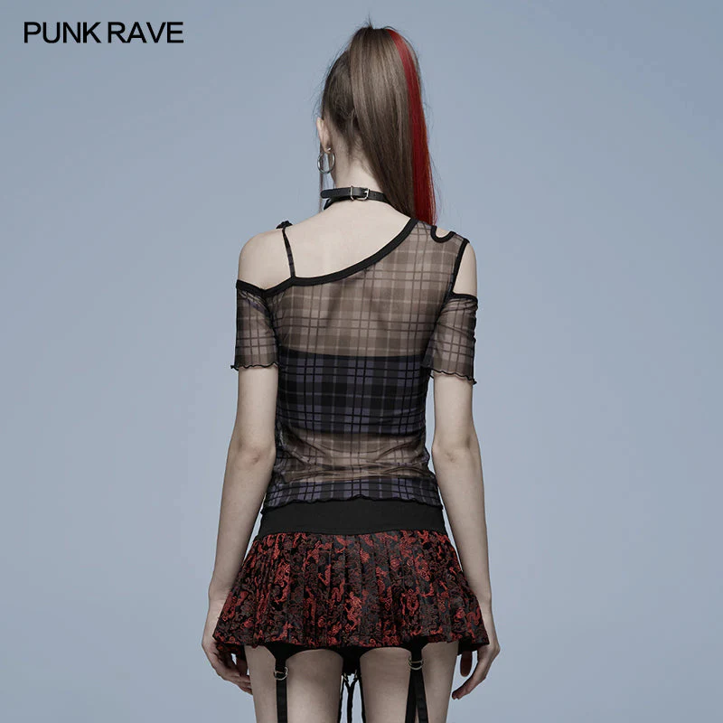 WT-701TCF Daily punk plaid mesh T-shirt - Image 3