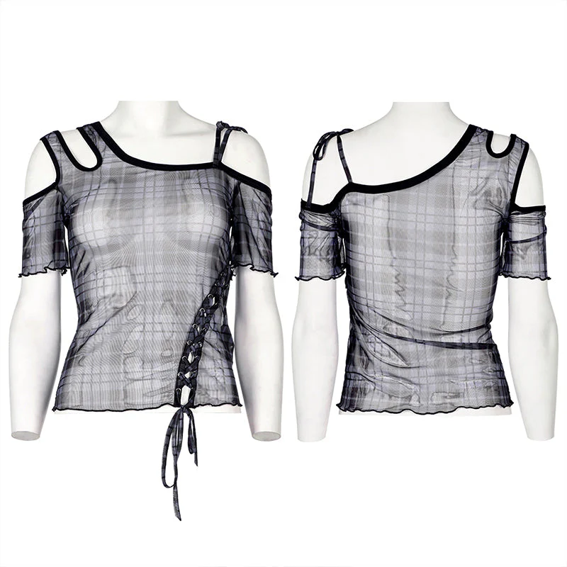 WT-701TCF Daily punk plaid mesh T-shirt - Image 4