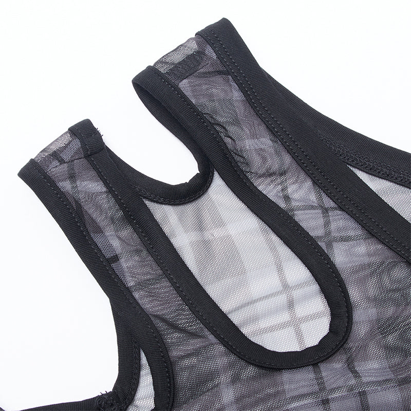 WT-701TCF Daily punk plaid mesh T-shirt - Image 5