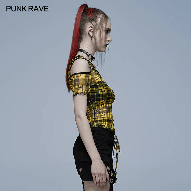 WT-701TCF Daily punk plaid mesh T-shirt - Image 7