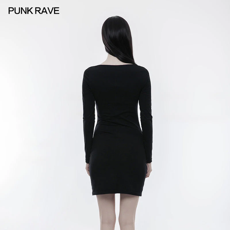 WQ-343 Daily Stretch Cotton Knit Fabric Gothic Dress - Image 3