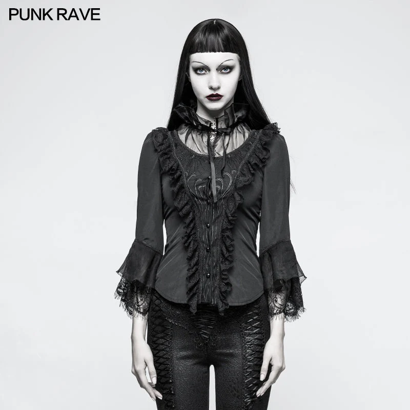 Y-795 Daily Three-quarter Sleeve Gothic Shirt With Positioning Flower Collar For Women