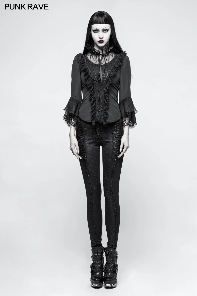 Y-795 Daily Three-quarter Sleeve Gothic Shirt With Positioning Flower Collar For Women - Image 6