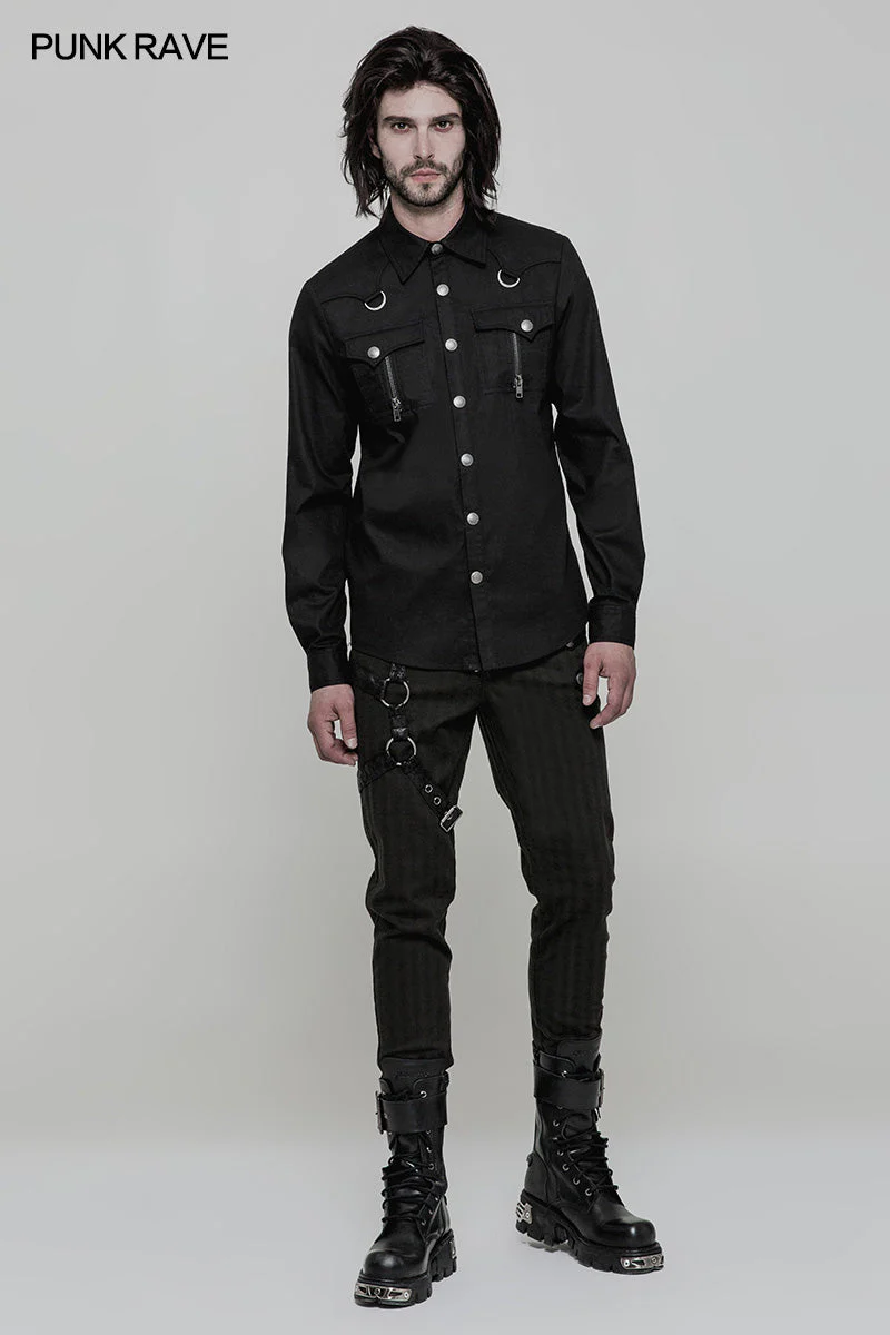 OY-875 Daily Wear Long Sleeve Punk Shirt For Men - Image 6