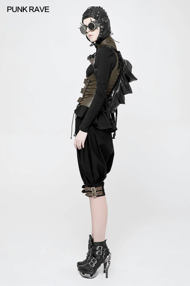 WS-259 Dark black Personality Leather Backpack Punk Accessory - Image 3