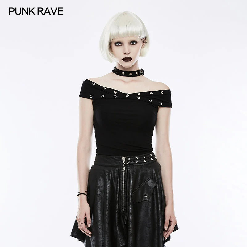 OPT-159 Dark black "x" Type Slim Punk T-shirts