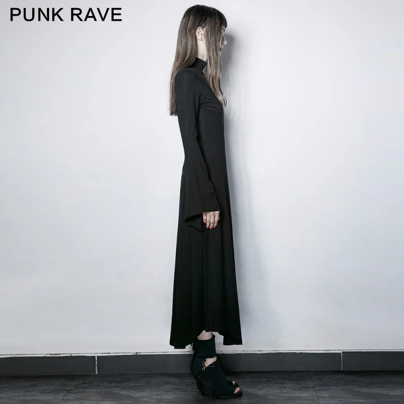PQ-183 Dark Cross Hollow-out Trumpet Sleeves Slim High Collar Gothic Dresses - Image 2
