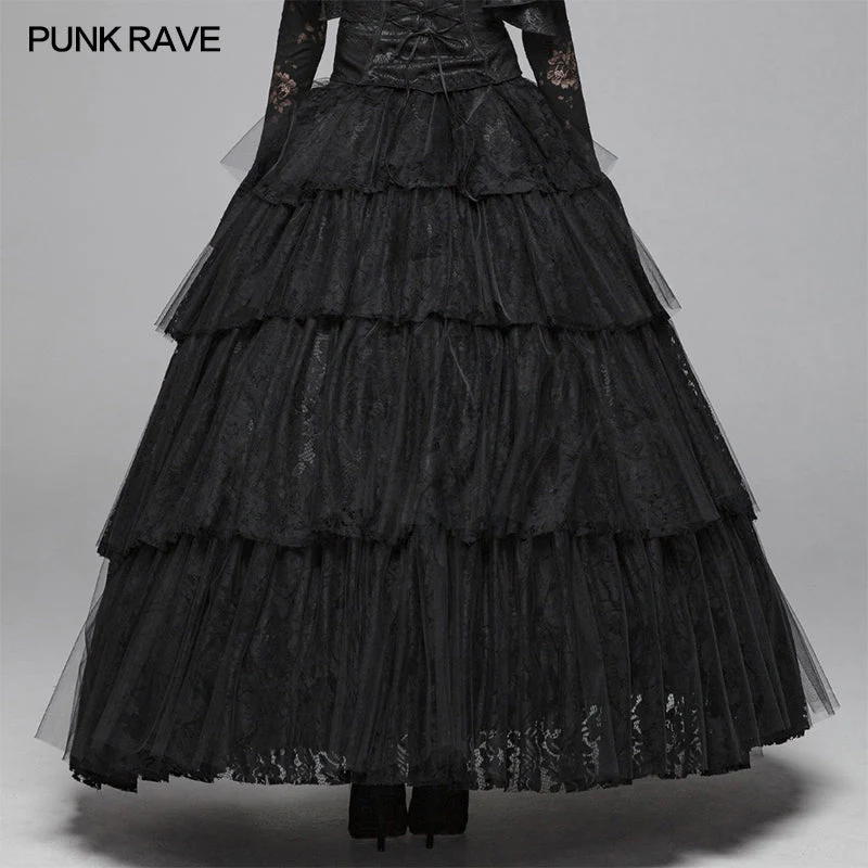 WQ-426 Dark Gothic Long Lace Tiered Skirt Ball Gown Dress - Image 3