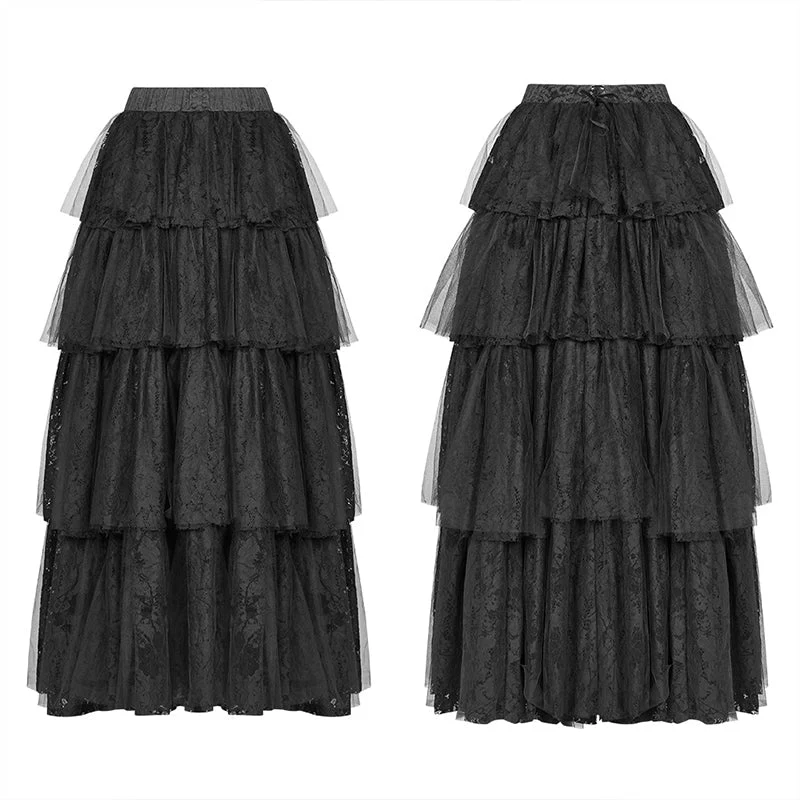 WQ-426 Dark Gothic Long Lace Tiered Skirt Ball Gown Dress - Image 4