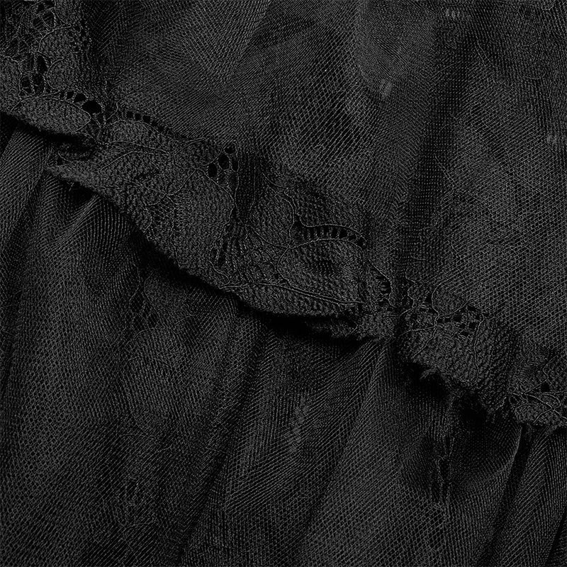 WQ-426 Dark Gothic Long Lace Tiered Skirt Ball Gown Dress - Image 5