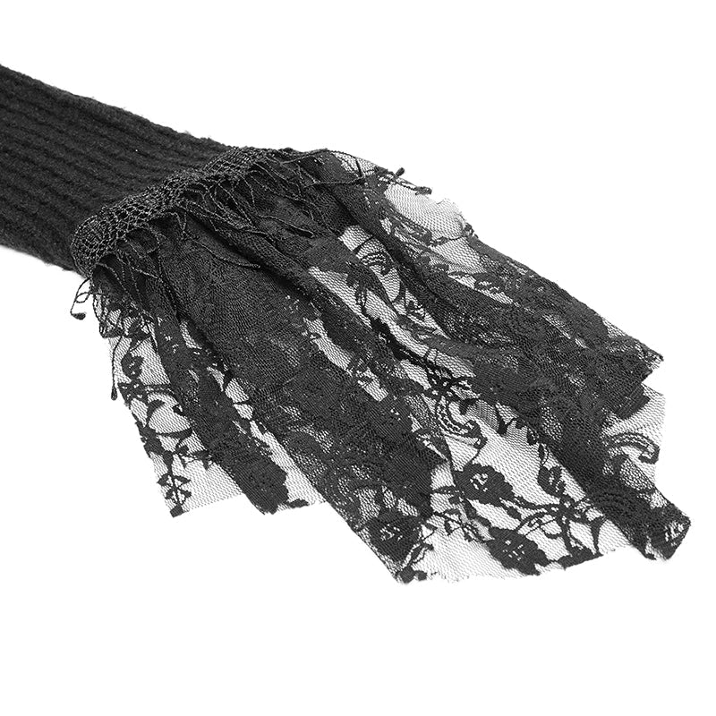WM-043 Dark Gothic Witch Hooded Sweater Asymmetrical Tassel Lace Fringed Knit Pullover - Image 3