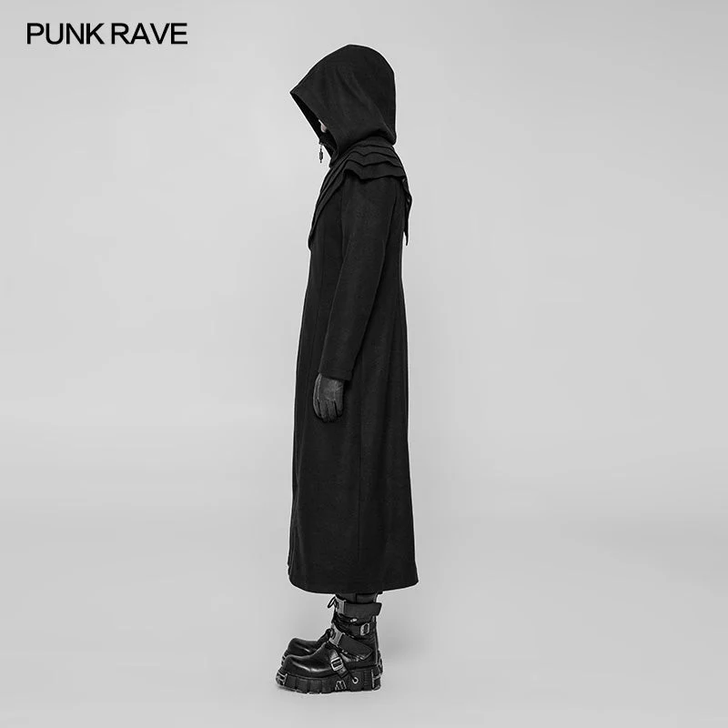 WY-916 Dark Gothic Woolen Long Hooded Coat With Overlapping Layer Armor Cape - Image 2