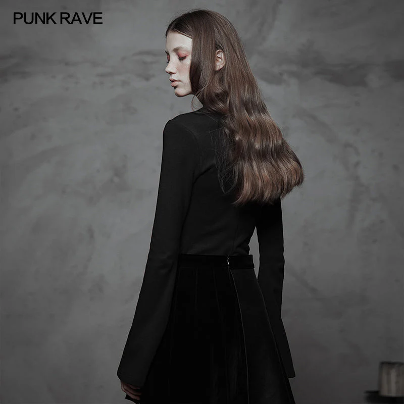 OPT-293TCF Dark High Collar Witch Trumpet Sleeve Knitted Top - Image 3