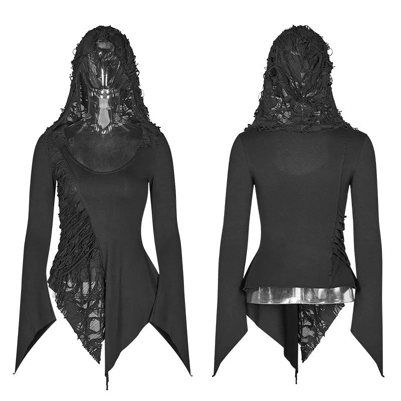 WT-544 Dark Hooded Asymmetric Long Sleeve T-shirt - Image 5