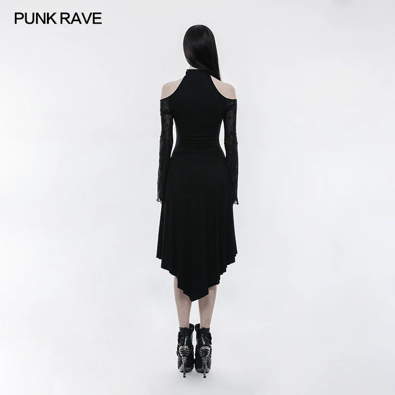 OPQ-250 Dark Lace Spliced Sexy Off Shoulder Gothic Dress - Image 3