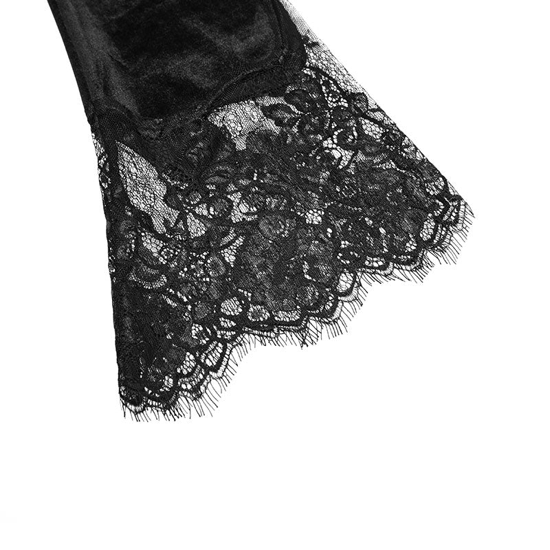 OPQ-300 Dark Lace Stitching Feminine Velvet Gothic Dress - Image 5