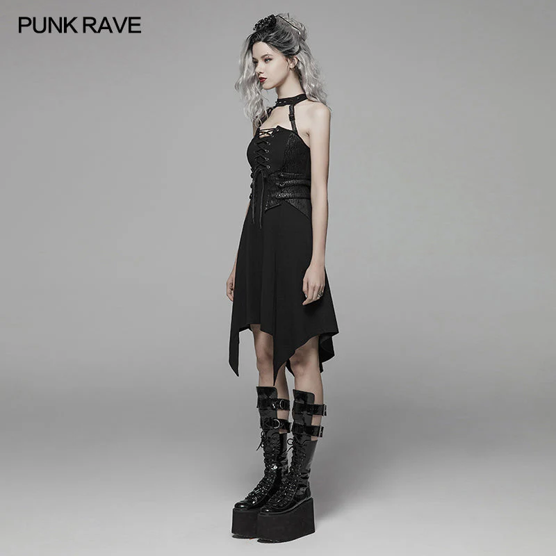 WQ-411 Dark Punk Halter Neck Short Dress - Image 2