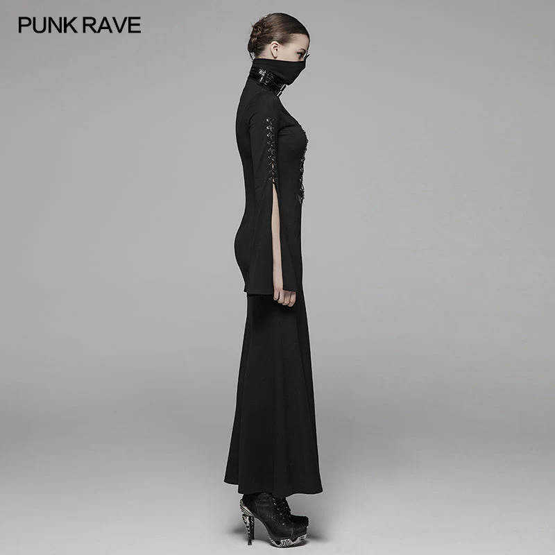 WQ-409 Dark Punk High Collar Cross Decoration Long Dress With A Mask - Image 2