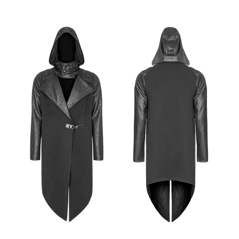 WY-941 Dark Punk Leather Crack Knit Stitching Hooded Cardigan - Image 4