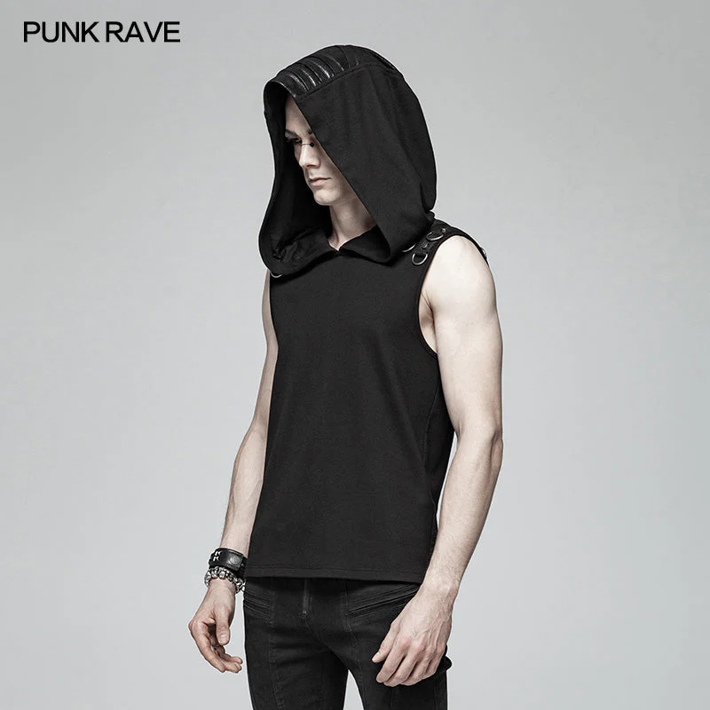 WT-564 Dark Punk Men Sleeveless T-shirt Hooded Vest - Image 2