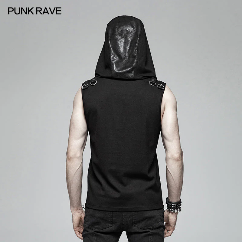 WT-564 Dark Punk Men Sleeveless T-shirt Hooded Vest - Image 3