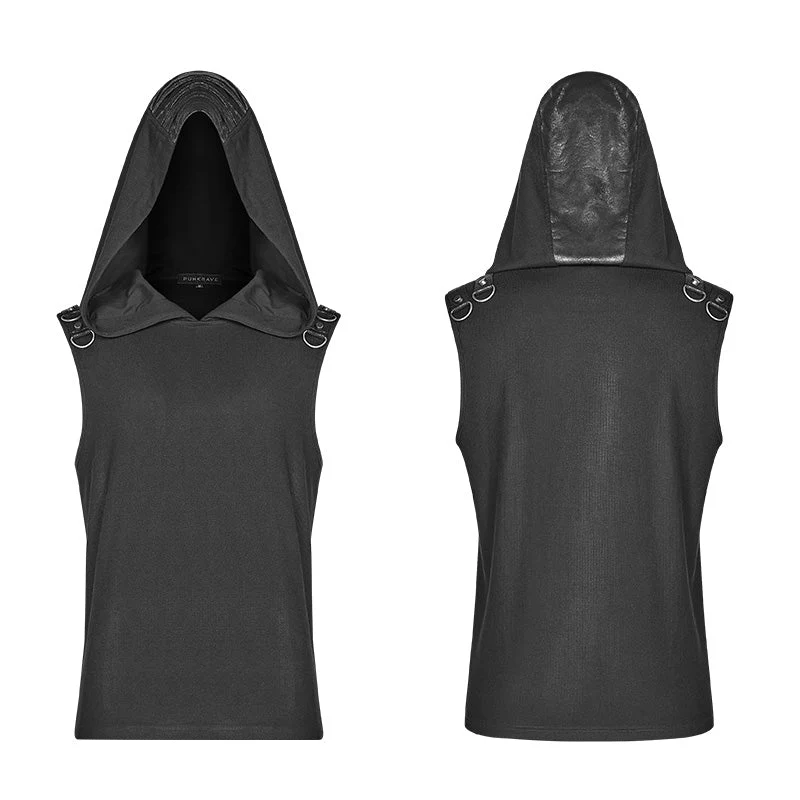 WT-564 Dark Punk Men Sleeveless T-shirt Hooded Vest - Image 4