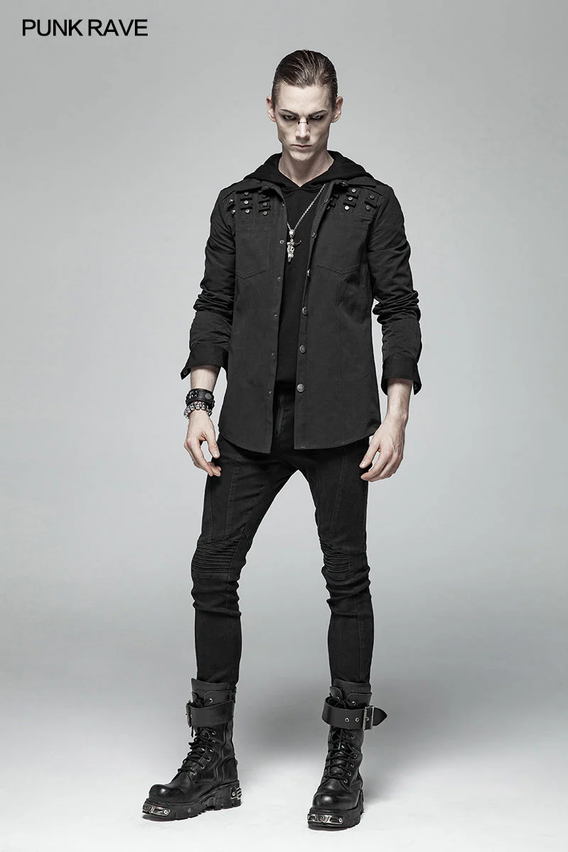 WT-564 Dark Punk Men Sleeveless T-shirt Hooded Vest - Image 6