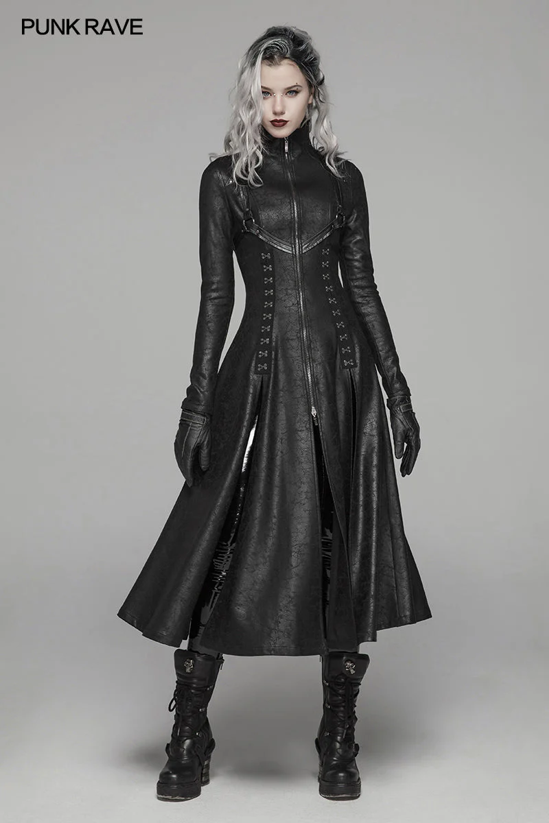 WY-1065 Dark Punk Slit Long Coat With Metal Double-head Zipper - Image 6
