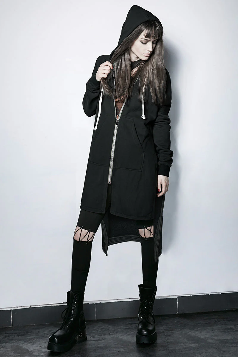 PY-216 Dark Skinny Hoodie Punk Coat With The Short Front And Long Back - Image 11