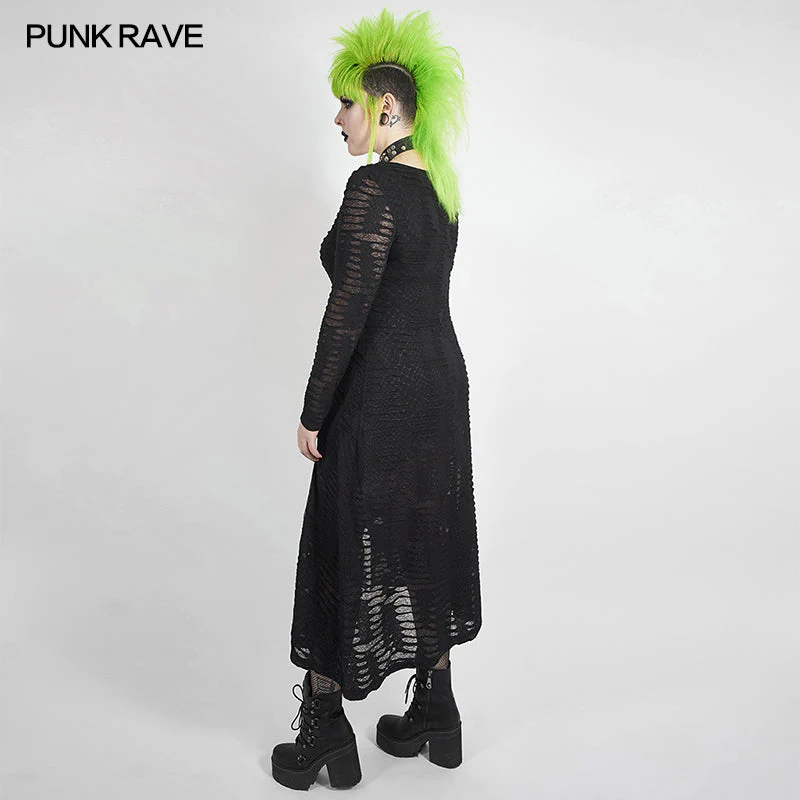 DQ-510LQF Dark snake scale black flower dress - Image 2