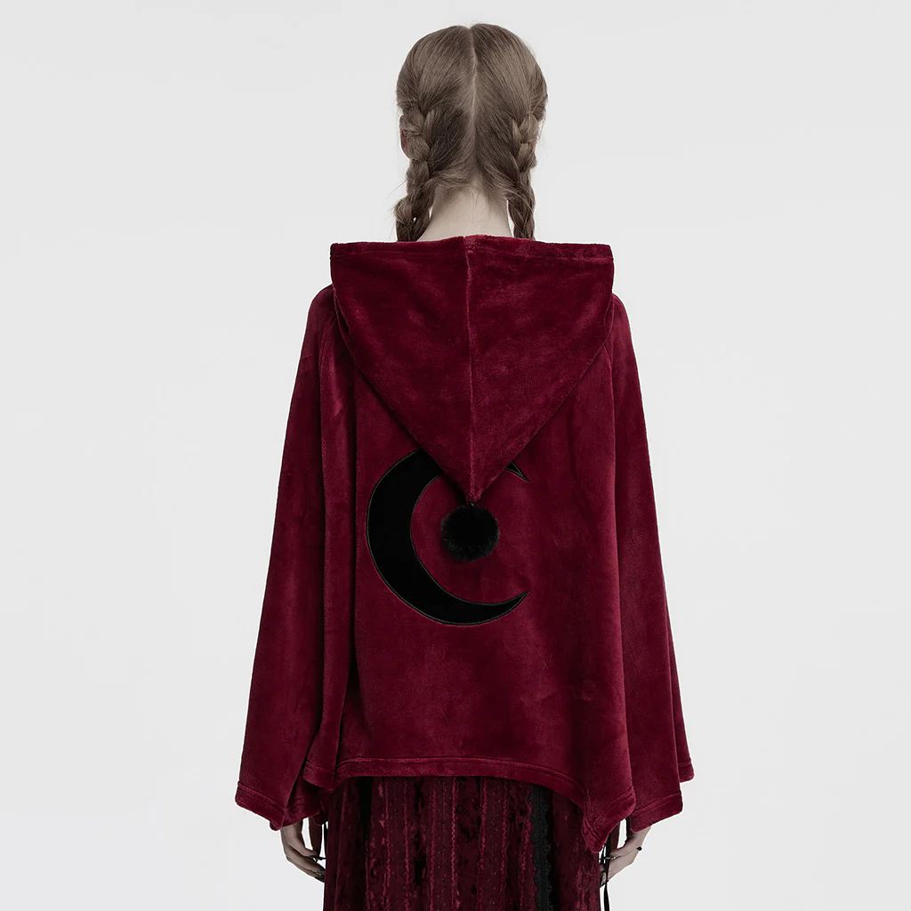 OPY-341DPF Dark Velvet Embroidered Cloak Jacket With Moon Design - Image 6