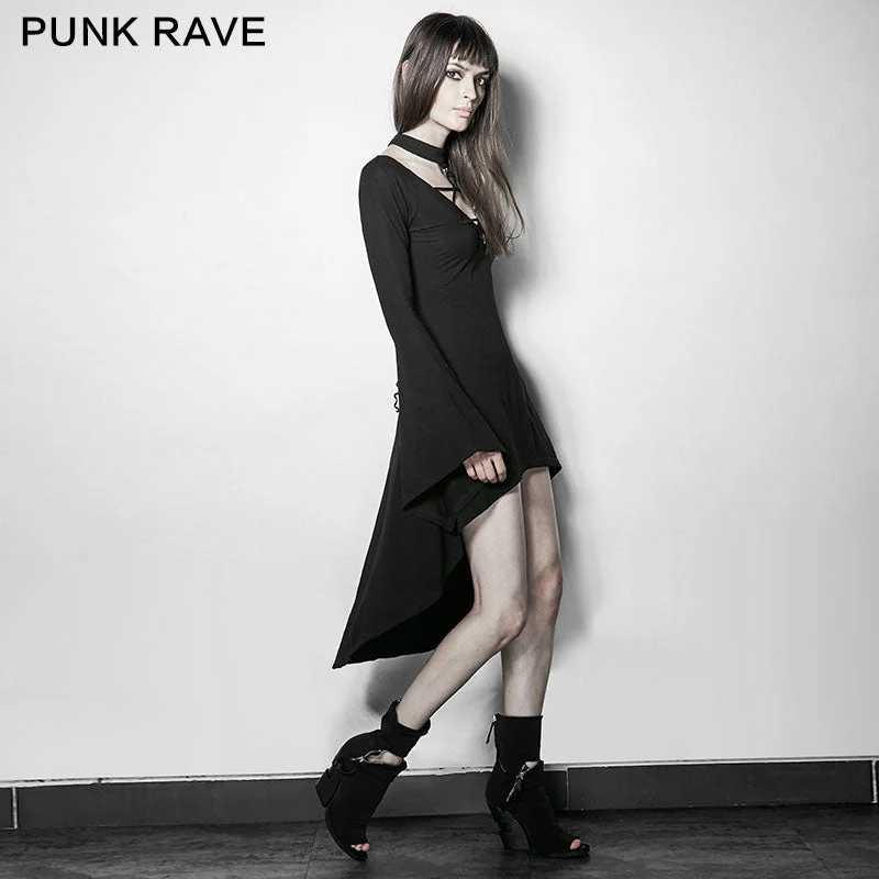 PQ-184 Dark Witch Sexy Irregular Hem Long Sleeve Gothic Dresses - Image 2