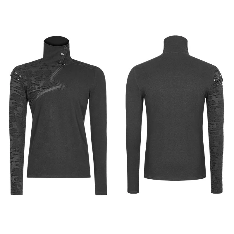 WT-535 Decadent Punk S-shaped Zipper Knitting T-shirt Personality Mosaic High Collar Sweater - Image 4