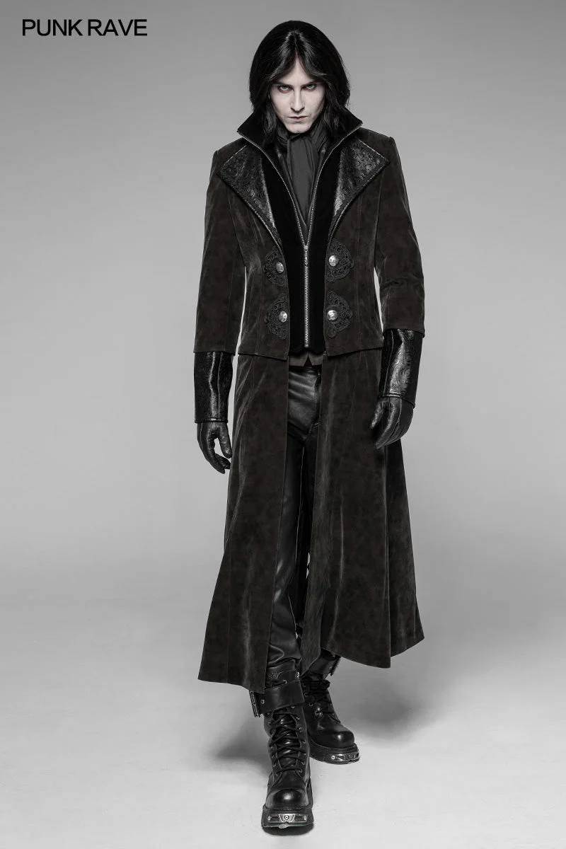 WY-908 Detachable Gentleman Style Velvet Leather Splice Punk Jacket - Image 6
