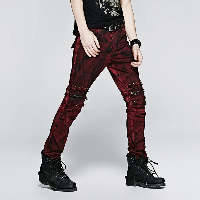 K-214 For Men Detachable Rivet Red Two Wear Night Club Punk Pants - Image 3