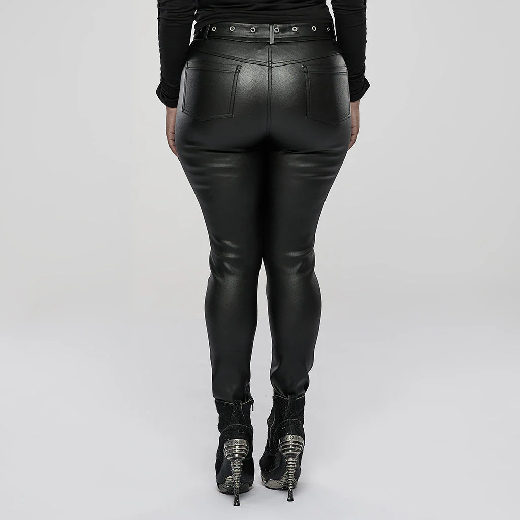 DK-506NCF Punk Pants High-Waisted Leather Look Chain Detail Leggings - Image 14