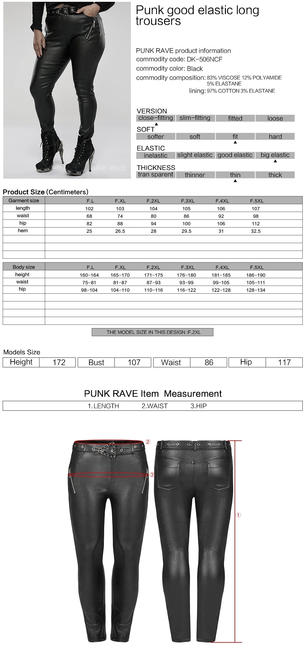DK-506NCF Punk Pants High-Waisted Leather Look Chain Detail Leggings - Image 20