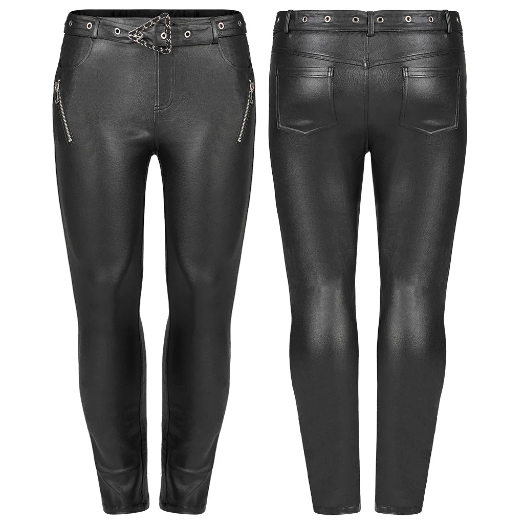 DK-506NCF Punk Pants High-Waisted Leather Look Chain Detail Leggings - Image 24